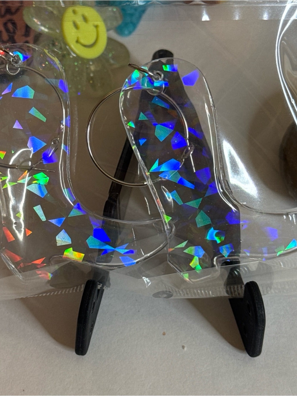 Holographic Iridescent cowgirl boot earrings Pair